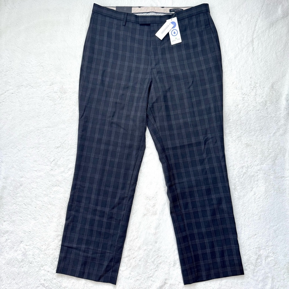Banana Republic Pants Men’s 38x32 Black Check Slim Fit 100% Wool Career NEW - Picture 1 of 7